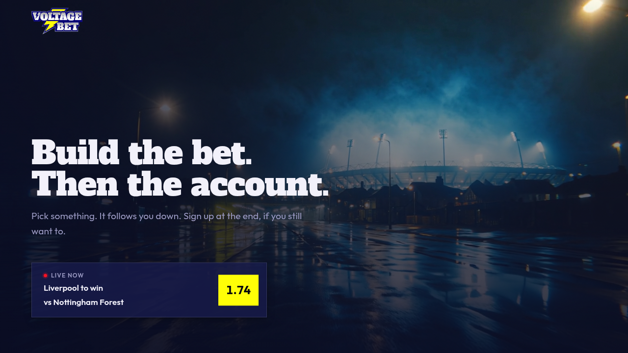 The VoltageBet concept site, a betting front end.
